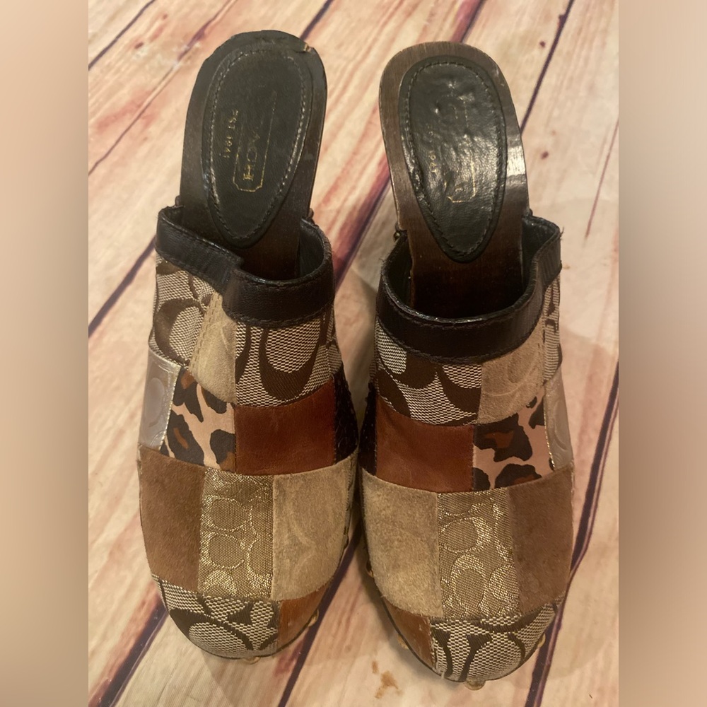 Coach mules, patchwork, gold studded